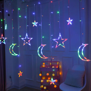 Abenkle 138 LED Star Moon Curtain String Lights 8 Modes Decorations for EidRamadanHalloweenChristmasWeddingPartyHomeInoorOuddoorGardenBalcony