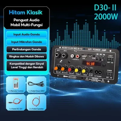 SOARFLY D30-II 2000W Amplifiers Untuk 8-12 Inci Speaker AC 220V 12V 24V Penguat Bluetooth Digital Penguat Suara Stereo Papan Subwoofer Dual Mendukung USB TF RemoteControlHIFI Penguat Daya Amplifier [Ready StockCOD] Super bass