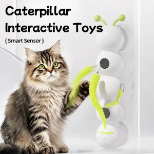 Interactive Cats Teaser Stick Automatic Motion Intelligent Sensing Rotating Swing Ball with Feather Tail Cat Toys for Indoor Cat