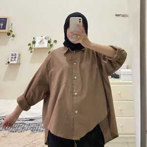 Kemeja Oversize Linen Wanita - Linen Shirt - Atasan Wanita Lengan Panjang 990-Kemeja