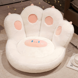 Cozy Cat Paw Shape Floor Cushion with Detachable Sheep Plush - Soft Polyester Medium Firmness Ideal for Gamer Chair Reading Pillow & Leisure Lazy Time Reading Pillow | Plush Cover Cushion | Knit Texture