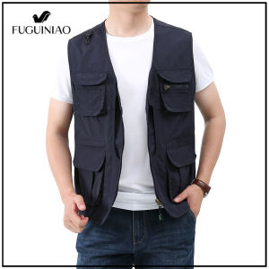 Fuguiniao Mens Cotton Vest Casual Vest Mountaineering Outdoor Sports Vest M-5XL