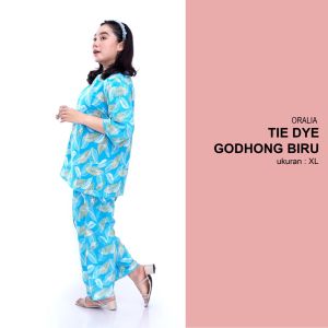 One Set Bigsize /Tie Dye Godhong Biru / Setelan Celana Panjang / Setelan Jumbo / Tie Die Big Size / Tie Dye Jumbo