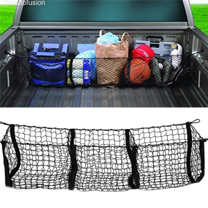 [NEW] Universal Car Trunk Net Trunk Net Bag Three Grid Luggage Three-Dimensional Net Pocket Pickup Trucks Car (112x30x30cm)