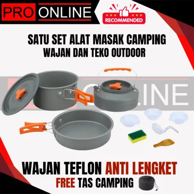 Alat masak kemping Cooking Set Plus Teko DS-308 Nesting 3-4 Person Camping/Outdoor
