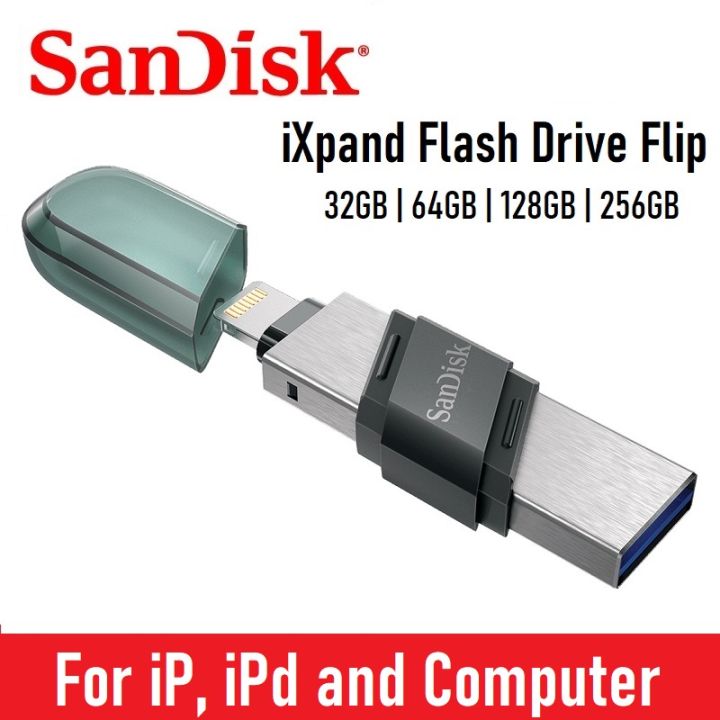 SanDisk iXpand Flash Drive Flip 32GB 64GB 128GB 256GB USB 3.1 Dual Drive Flash Drive Thumb Drive iP, iPd SDIX90N