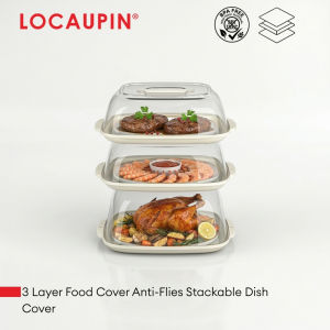 LOCAUPIN 3 Layer Food Cover Insulation Food Storage Anti-Flies Dish Cover Stackable Transparent Food Keeper For Table
