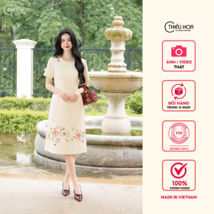 Đầm thiết kế tinh tế chất liệu Cotton Tuyết vải dệt cao cấp DD5L0240 thương hiệu Thiều Hoa