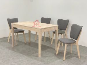 Lux Miu-miu 4ft/120cm solid rubber wood table with 4 upholstered chairs-mejamakan