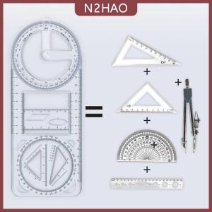 N2HAO 1Pcs Đa Chức Năng 360 ° Di Chuyển Hình Học Vẽ Cai Trị Cho Trường Tiểu Học Toán Học Sinh Viên Xách Tay Trong Suốt 3D Phẳng