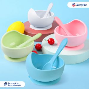 SET MANGKOK & SENDOK MAKAN ANAK BAYI Silicone Suction Cup BPA Free Tempat Makan Anti Tumpah