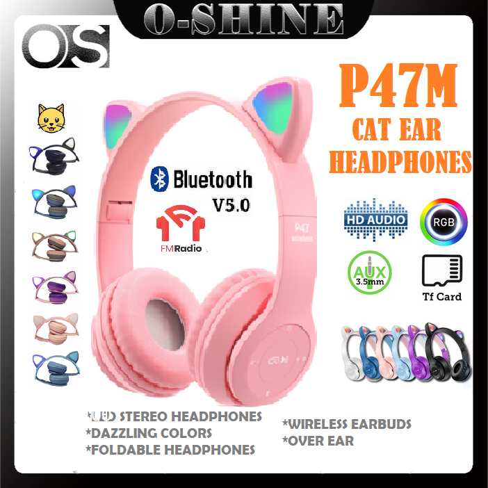 P47M Wireless earphones Headphones Cat Ear with Mic Bluetooth Headset