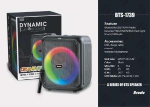 BRODU BTS 1739 Bluetooth karaoke speaker with RGB dynamic lighting effect portable speaker with Microphone complete Accessories | Good Quality