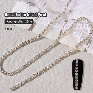 Faux Diamond & Pearl Chain 25cm Nail Art Hiasan Aksesoris Kuku Rantai Bling Bling Diamond & Mutiara