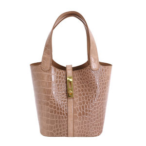 New bucket bag simple and elegant handbag niche basket bag European and American retro stone-patterned handbag
