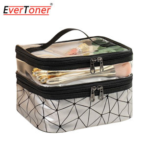 EverToner มัลติฟังก์ชั่คู่ใสกระเป๋าเครื่องสำอางผู้หญิงแต่งหน้ากรณีกระเป๋าชายหาดความจุขนาดใหญ่เดินทางแป้งความงามออแกไนเซอร์
