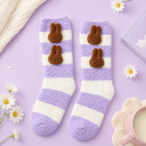 Miffy Melanie Mascot Socks | PLAZA Japan Limited Edition | Fluffy Purple Striped Socks 23–25cm