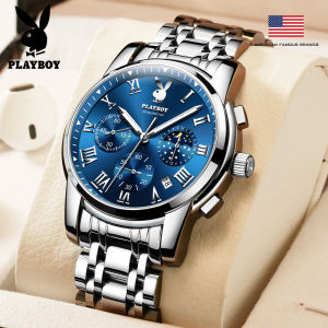 PLAYBOY Luxury Chronograph Watch for Men Original Waterproof Gift ideas for Men Fashion Stainless Steel Multifunctional Quartz Business Watch Calendar Luminous Display