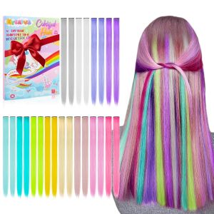 48 bộ tóc giả kẹp nhiều màu sắc món quà dành cho các bé gái tóc giả cầu vồng dài 20 inch phụ kiện tóc nhiều màu sắc cho các buổi tiệc thuốc nhuộm tóc tạm thời cho trẻ em và phụ nữ quà tặng cho dịp Valentine và lễ Phục Sinh.