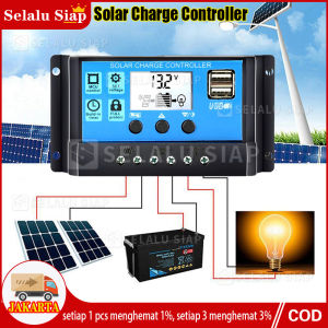 ( COD Dalam Stok ) Solar Charge Controller LCD LED Display Solar Cell PWM 12V / 24V 10A 20A 30A 50A Panel Tenaga LCD Kecerdasan Auto Mengatur Solar Kontroler Pengisi Daya Baterai-Intl Taffware Solar Charger Controller Dual USB