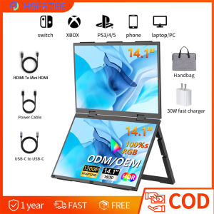 HGFRTEE Folding Monitor Dual Portable Display Built-in Stand 16iary External Screen Compatiblbile Phone PC Mac