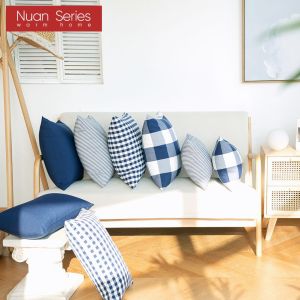 1PC 30x50/45x45cm Simple Classic Style Cushion Cover Navy Blue Plaid Stripe Pillowcase Office Hotel Sofa Decor Nuan Series