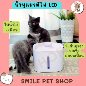 น้ำพุแมว น้ำพุสัตว์เลี้ยง ที่ให้น้ำสัตว์เลี้ยง เครื่องกรองน้ำสัตว์เลี้ยง มีไฟ LED มีแผ่นกรอง ไม่ใช้ถ่าน