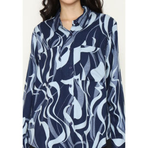 Urban Exchange Shirt Cherry Printed Blue - Printed Shirt Kemeja Oversize