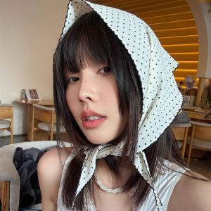 BVRZO Korean Polka Dot Headband Turban Sweet Fresh Small Scarf Temperament Striped Triangular Hair Band Girls