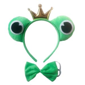 Frog Headband Cartoon Frog Furry Hair Hoop Bowtie for Stage Performences Children Cartoon Headband Photo Props