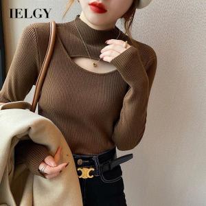 IELGY Womens mid-neck niche western style half turtleneck knitted sweater with a sense of design