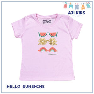 AJI Kids Girls Pastel Colored Graphic Tee with "Hello Sunshine" Print"