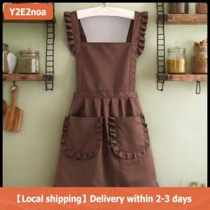 【Local shipping】 1 cái phong cách thời trang Hàn Quốc tạp dề công chúa tạp dề vải không thấm nước ăn tạp dề với túi Polyester Tạp dề cho phụ nữ