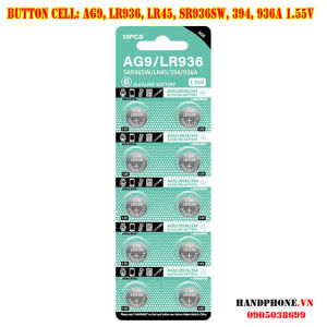 1 Vỉ 10 Viên Pin Cúc Áo 1.5V AG9 (Tên gọi khác LR936 LR45 SR936SW 394 936A G9A) Dung Lượng 53mAh. Pin nút Pin Tròn cho Đồng Hồ Máy Tính Cá Nhân Đồ Chơi