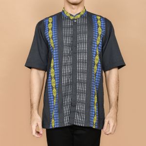 (BONUS DUS) MOERBA Baju Koko Pria / Kemko Lengan Pendek / Pakaian Muslim Pria / Atasan Cowo Kerah Mandarin Bahan Songket Warna 19D243455