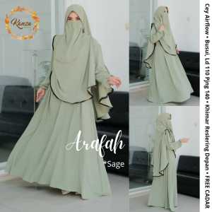 Gamis Syari Set Hijab Khimar Arafah Dress Bahan Cey Airflow Busana Muslimah Lebaran 2024