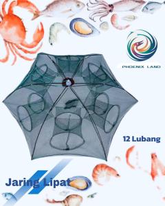 Jaring Perangkap Ikan Trap Cage Umbrella Net Fish Ikan Udang Kepiting Lele Lobster Sungai Laut Danau 12 Lubang Merek Terkenal Phoenix Land