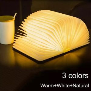 Portable 3-color 3D creative LED book night light wooden 5V USB rechargeable magnetic table light ho