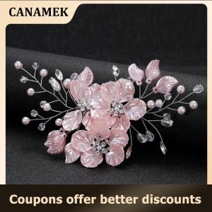【 CANAMEK 】 Pearl Rhinestone Flower Wedding Hair Clip Hair Accessories For Women Handmade Beaded Hairpin Hair Ornaments Jewelry Bridal Headpiece