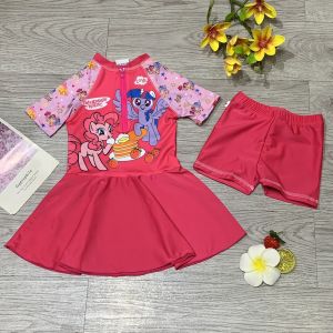 Đồ bơi bé gái 1 mảnh áo ngắn tay họa tiết nhiều màu đáng yêu quần đùi váy chất liệu thun lạnh BINSPORTS BB025