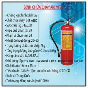 BÌNH CHỮA CHÁY  BÌNH CỨU HỎA DẠNG BỘT MFZL4 ABC 4Kg  PCCC