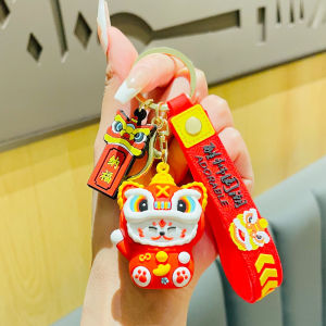 yemi_Q พวงกุญแจแมวนำโชคเชิดสิงโต จี้ห้อยกระเป๋าพวงกุญแจรถการ์ตูน ของขวัญชิ้นเล็กสไตล์จีน ของขวัญวันตรุษจีน พร้อมส่ง