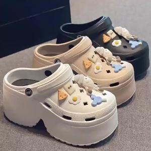 [Free Shipping] Fashionable New Model 2508 High-Heeled Perforated Shoes With Thick Soles For Women Suitable For Outdoor Wear Beach Closed-Toe Mules For Men