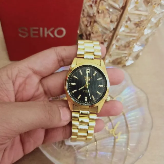 Seiko 5 Automatic 21 Jewels Black Dial Gold Plated Stainless Steel