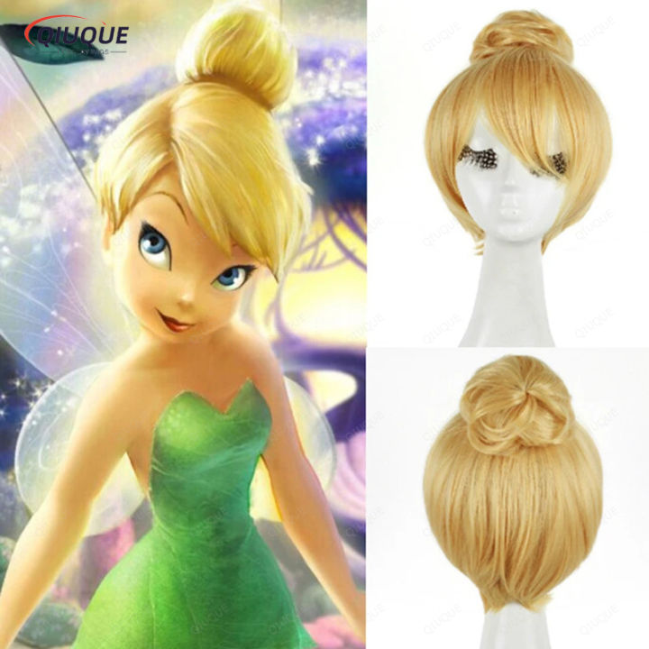 Princess Tinker Bell Tinkerbell Short Blonde Hair With Bun Wig