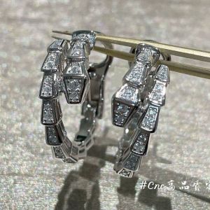 2 Colors Double-layer Luxury Full Shiny Diamond Pave Snake Bone Statement Hoop Earrings with Clip Buckle Earstud 18K Gold Plate 925 Silver V Gold
