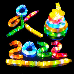 5Pcs Luminous Pop Tubes Swith LED lighting sensory Toy for Fidget Stress Relieve Toys Autism Anti Stress Plastic Bellows Children Squeeze Toy