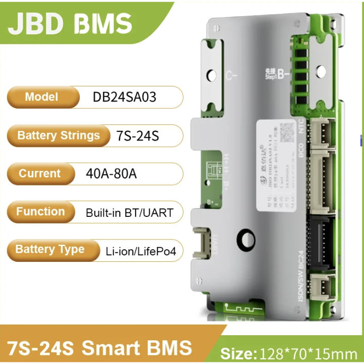 JBD Smart BMS DB24SA03 SP14S004 7S-24S 20 to 80A Lifepo4 Lithium ion ...