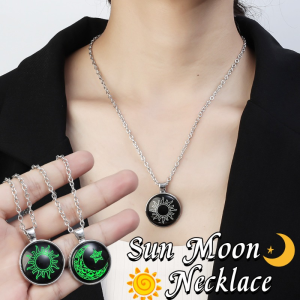 Retro Noctilucent Couple Necklace Stainless Steel Exquisite Sun Moon Luminous Collarbone Chain