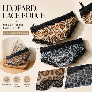 NEMOPH Leopard Print Panties Shaped Makeup Pouch Lace Trimmed Zippered Mesh Cosmetic Bag Chic Transparent Storage Pouch Daily Use